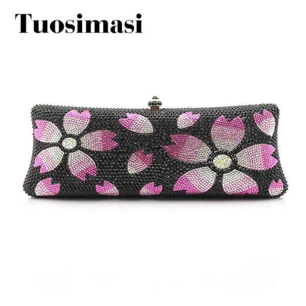 

Elegant Lotus Pattern Handmade Crystal Rhinestone Ladies Diamond Clutch Bags