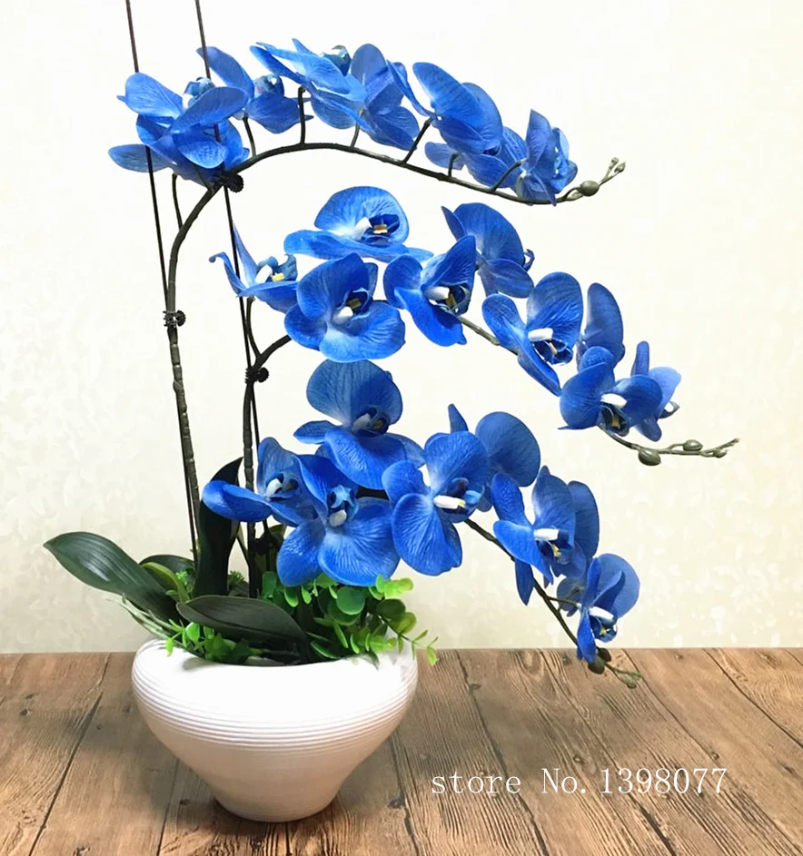 1 set blue Phalaenopsis arrangement artificial flower high quality orchid real touch home decoration floral art gift