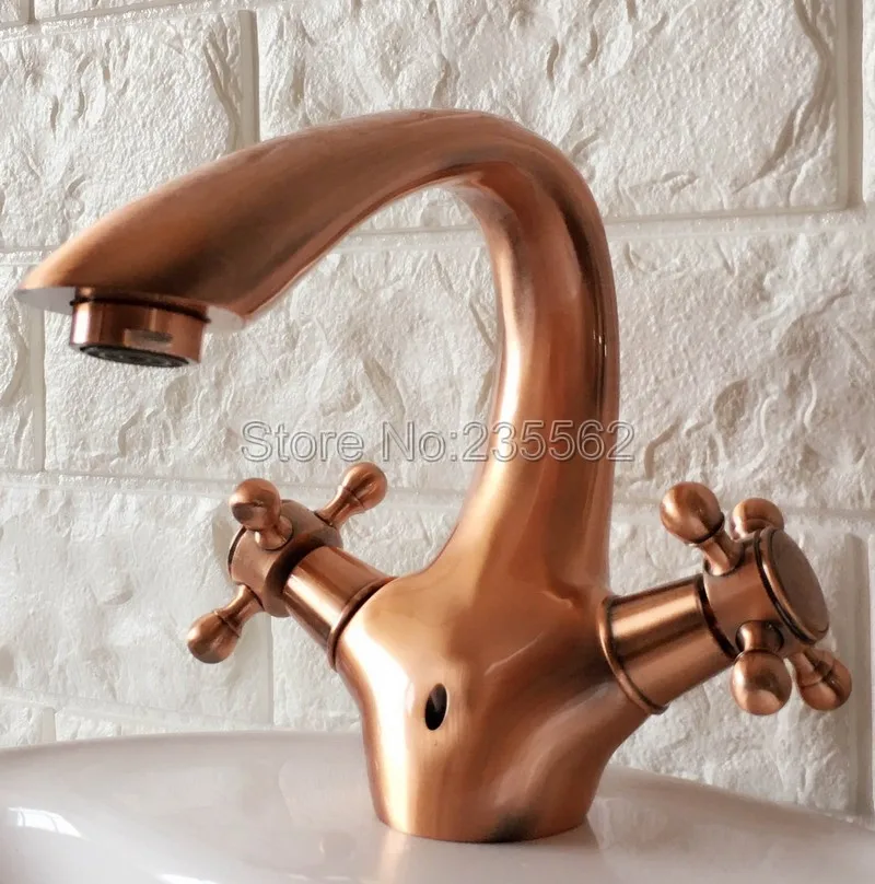 NEW Antique Red Copper Bathroom Basin Faucet Vessel Sink Mixer Tap Dual