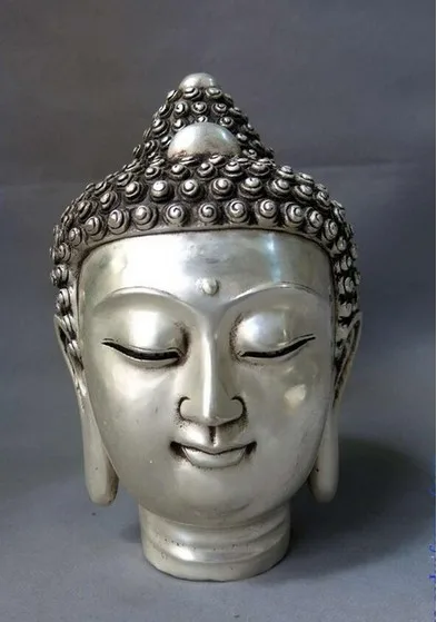 YM 307 9&quot China silver carved buddhism lucky Shakyamuni buddha head sculpture Statue | Дом и сад
