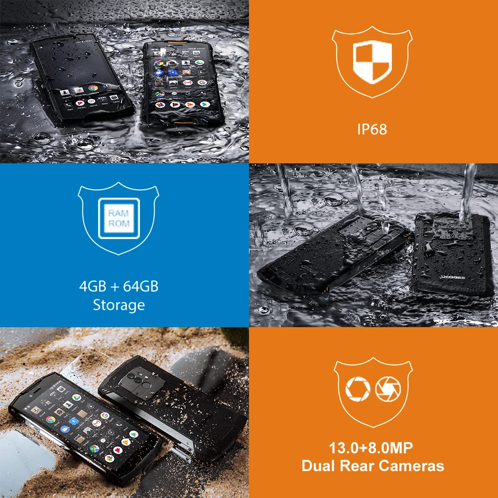 DOOGEE S55 4G LTE MTK6750T Octa Core Android 8 0 IP68 Водонепроницаемый мобильный телефон 5 Inch HD 4 GB + 64 13MP