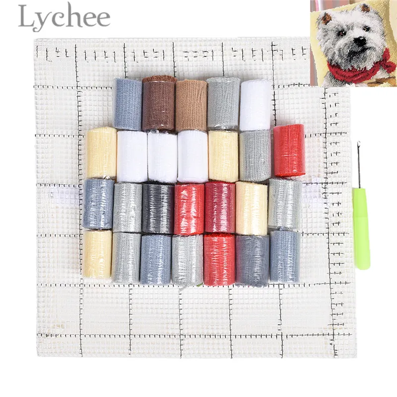

Lychee White Dog Pattern Latch Hook Kits Unfinished Embroidery Pillowcase DIY Needlework Material Supplies