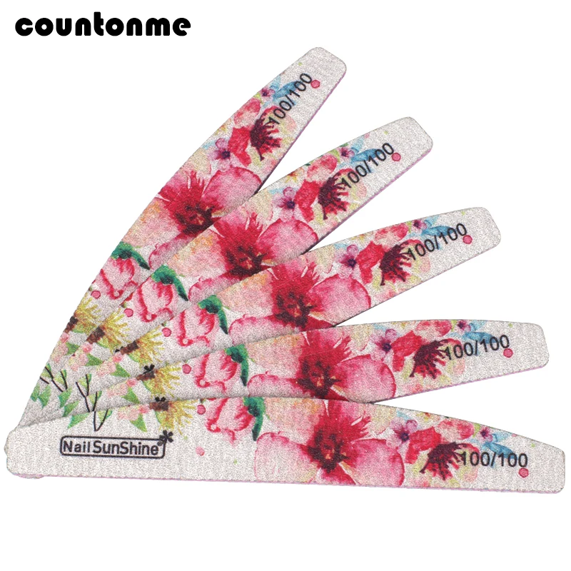 

5Pcs Colorful Flower Nail File 100/100 Professional Nail Buffer For Manicure Acyclic Nail Art Tips Diamond Washable Thick Files