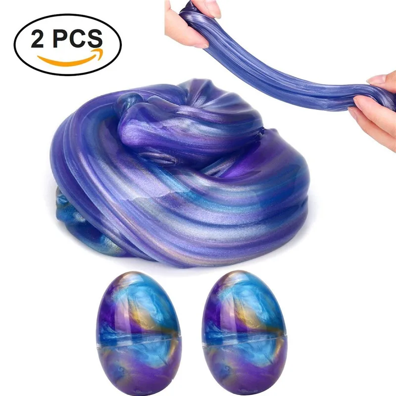 

2018 Galaxy Fluffy Slime, Ariel-gxr 2 Pack Soft Egg Slime Non-Toxic Colorful Mud slime Stress Relief DIY Toys for Kids Adult