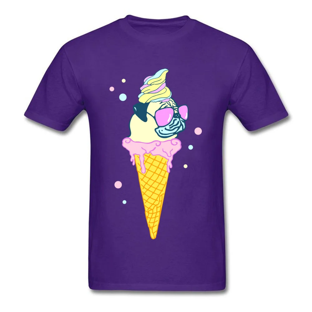  Men's T-Shirt ice cream pug Design Tops Shirt Pure Cotton O Neck Short Sleeve Design Sweatshirts NEW YEAR DAY ice cream pug purple
