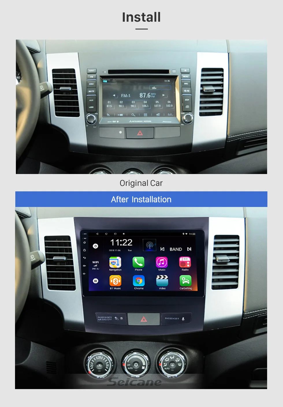 Cheap Seicane Android 8.1 9 Inch Car Radio 2Din Quad-Core HD 1024*600 Tochscreen Multimedia Player For 2006-2014 MITSUBISHI Outlander 14