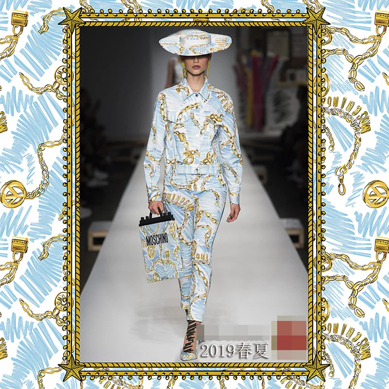 

2019 spring and summer new chain printing fabric polyester fashion printed fabric catwalk show diy cloth for skirt shirt