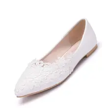 Новейшие Модные на низком острый носок резиновая подошва вечерние свадебные резиновая подошва Slip-на весну из искусственной кожи кружевное платье с цветочным рисунком Женская обувь