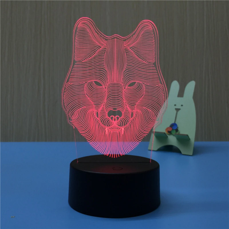  Wolf Head 3D LED Lamp Night Light USB LED Illusion Atmosphere Vision Table Lamp for Children Bedroo - 32947553634