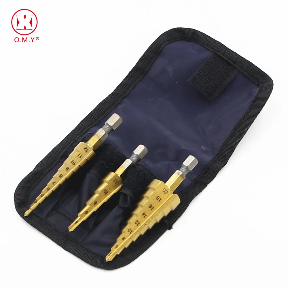 

3pcs Hss Steel Titanium Step Drill Bits 3-12mm 4-12mm 4-20mm Step Cone Cutting Tools Steel Woodworking Wood Metal Drilling Set