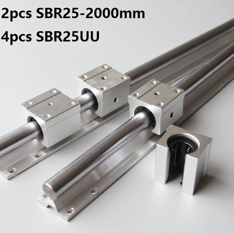 2 шт. SBR25 25 мм 2000 Поддержка линейной направляющей рельсы с 4 SBR25UU фрезерный станок