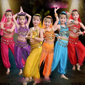 

6 pieces Belly Dance Costumes Set Indian Dress Handmade Kids Belly Dance Costumes for Girls Gift Bollywood Performance Cloth