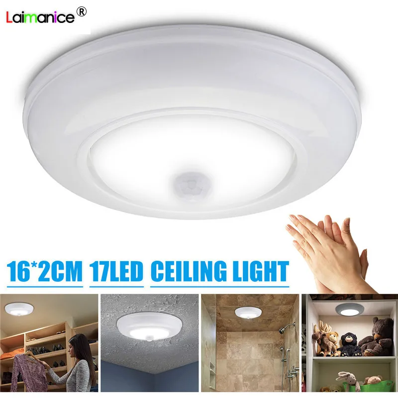 

Battery Powered 17 LED PIR Sensor Infrared Ceiling Light Home Lamp Human Body Motion Induction + Light Control Night Lights