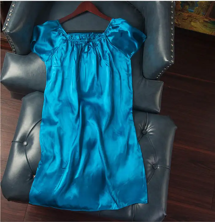 Новинка, ночная рубашка из чистого шелка, базовая ночная рубашка, мягкая одежда для сна, модное летнее платье для ухода за кожей, разноцветное - Цвет: peacock blue