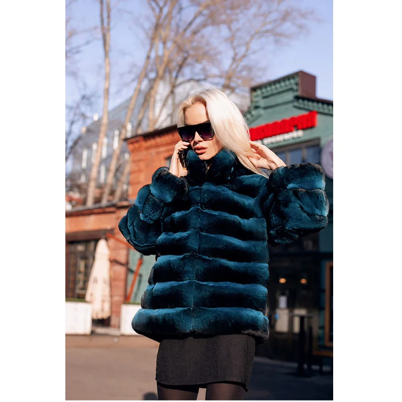 

2019 Women Winter Natural Rex Rabbit Fur Coat Women Genuine Real Fur Jacket Sexy Fashion Warm Luxury Fur Coat With Fur Collar