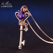 

LAMOON 925 Sterling Silver Necklace Teardrop Amethyst Crown Key Pendant Necklace Rose Gold Color Chain Necklace NI004