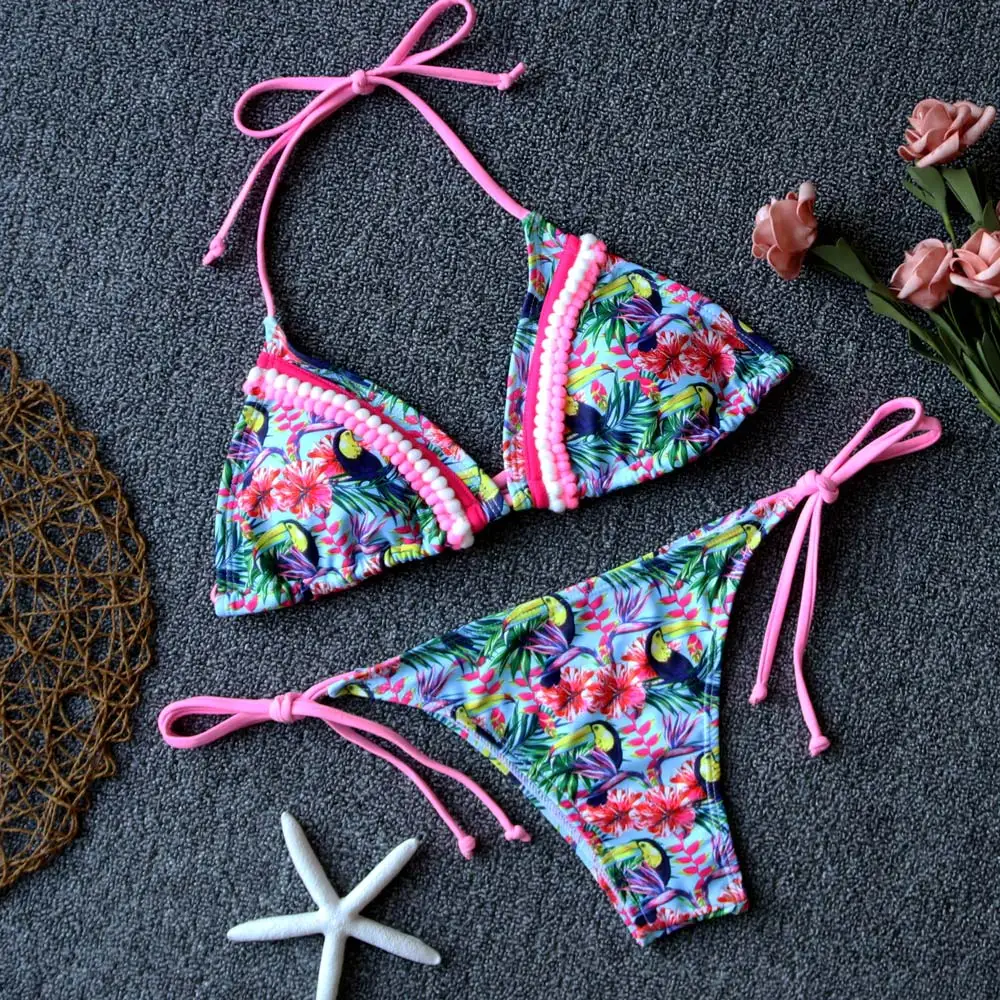 2019 Hot Retro Sexy Women Swimsuit Ruffled Micro Bikini Set Bathing Suits With Halter Strap Swimwear Brazilian bottom Biquinis