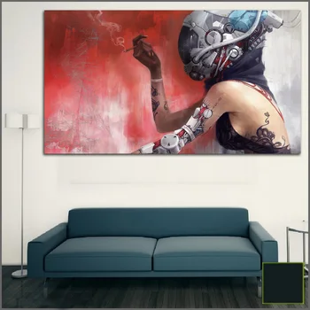 

Large size Printing Oil Painting Smoking woman robot wall art canvas print pictures for living room and bedroom No Frames