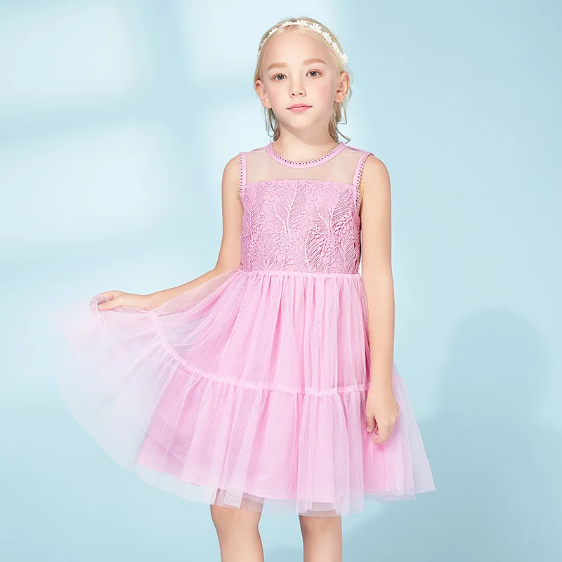 

Girls Dress Chiffon Summer Kids Solid Color Cute Lace Dress Children Sleeveless Princess Dress For Girl Children Clothes Dresses