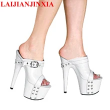 LAIJIANJINXIA/Женская обувь на платформе туфли без задника на высоком каблуке 17 см женские танцевальные туфли ручной работы на высоком каблуке 7 дюймов женская обувь