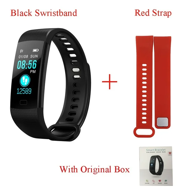 add 1 red strap Смарт-браслет Y5 трекер сердечного ритма Smartband Монитор артериального давления высокий экран умный Браслет Смарт-браслет часы - Цвет: add 1 red strap