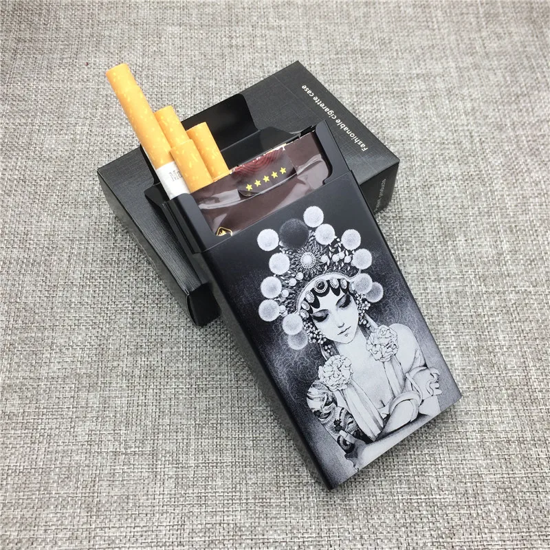 

2018 New Chinese Vintage Style Beijing Opera Bai Aluminium Alloy Cigarette Case Laser Carved Cigarette Boxes Case Smoke