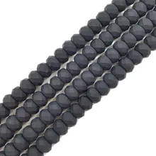Lii Ji натуральный камень черный агат матовая Плоская Круглая Форма граненые бусины около 8x12 мм свободные бусины для DIY ювелирных изделий 38 см
