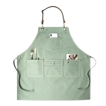 

Senior cowboy canvas Unisex Adult Apron Bib Leather Straps Kitchen Apron for Women Men barber Cafe cooking Waitress Print Logo