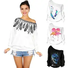 Для женщин с длинными рукавами и принтом с плеча bat флисовая Толстовка Блузка пуловер Топы корректирующие buk014-017