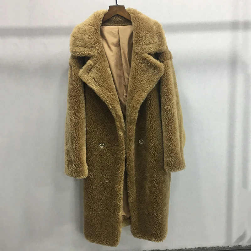 women real fur coat sheep loose big style female 2018 new winter warm thick natural lamb sheep fur outwear luxury brand fur coat