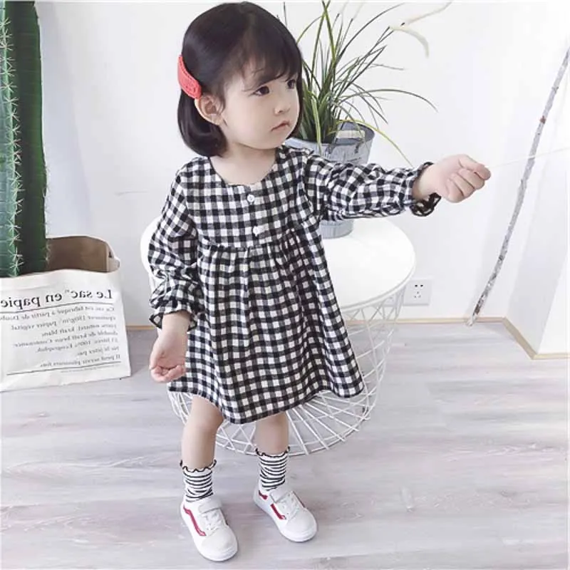 

2019 new arrival girls fashion plaid long sleeve dress girl dresses