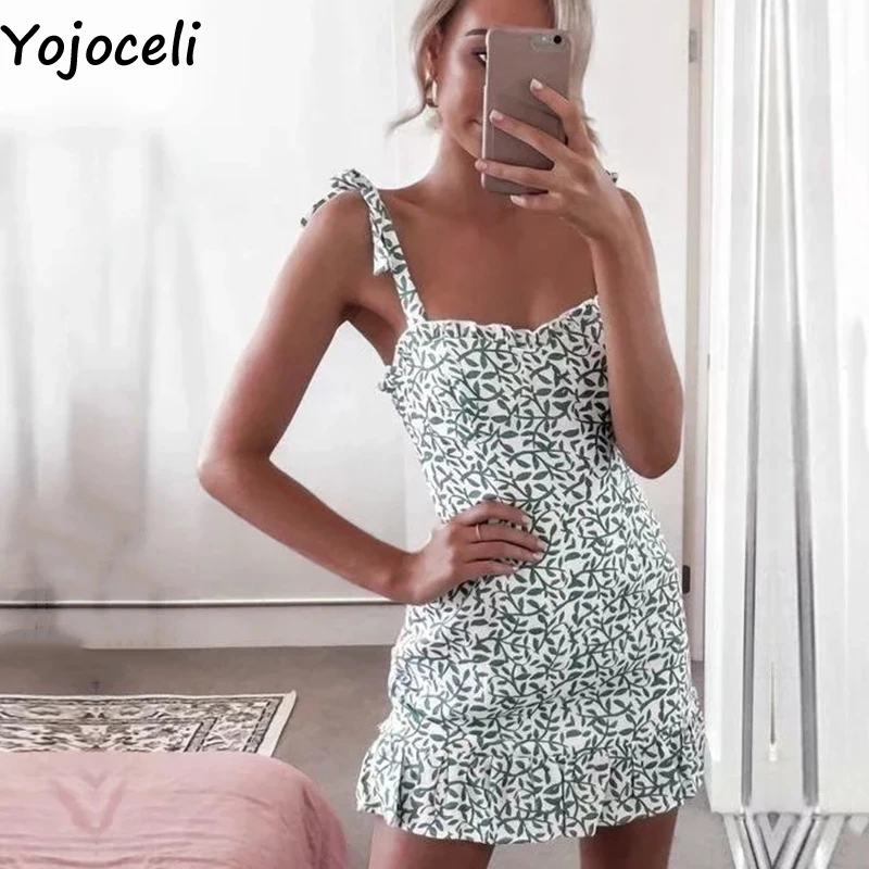 Yojoceli сексуальное платье с бантом и оборками на бретелях для женщин летние