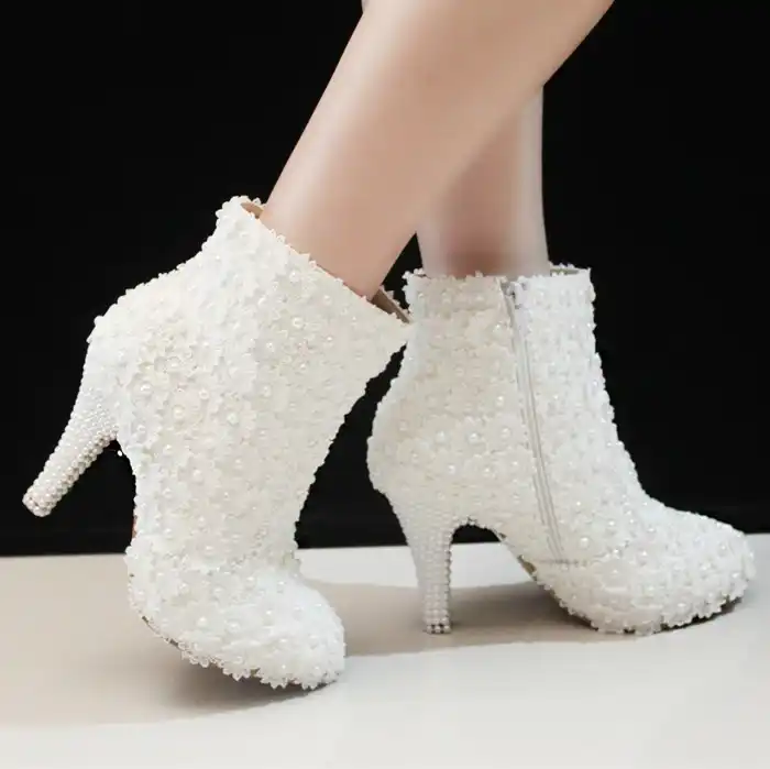 white wedding ankle boots