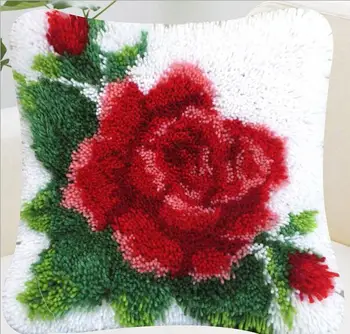 

Latch Hook Rug Kits Embroidery Pillow Flower Knitting Rose Sewing Thread Craft Cushion Kits Do It Yourself