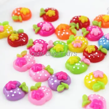 

250pcs lovely big hand paint polka dots apple with flower cute resin Cabochon for Kawaii Decoden DIY Projects 17mm