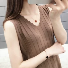 Мода лето стиль чистый цветной эластичный самовыращивание ледяная Конопля v-образный вырез прямой полосатый майка без рукавов жилет