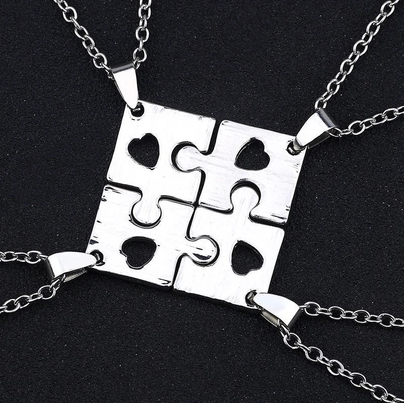 4 Pcs/set Matching Puzzle Heart Necklaces for 4 Best Friends