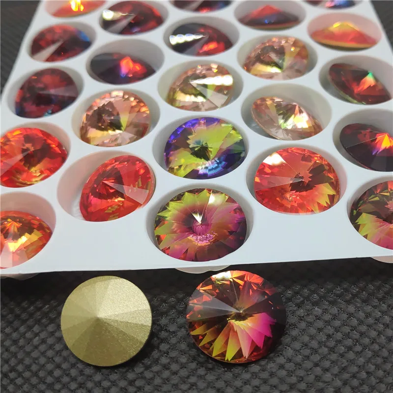 

New Randomly Mixed ALL Tourmaline Colors Rivoli K9 Glass Crystal Pointback Fancy Stone 12mm 14 mm Round Rhinestone