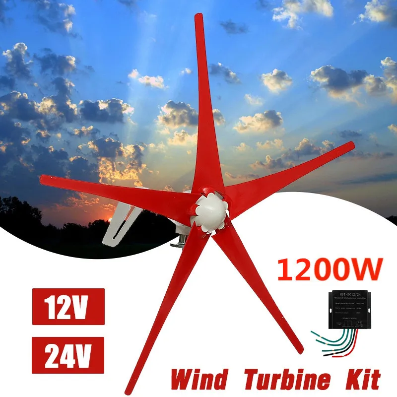 

12/24V 1200W Wind Turbines Generator+Controller 5 Blades Wind Power Turbines With Waterproof Controller Fit for Home Or Camping