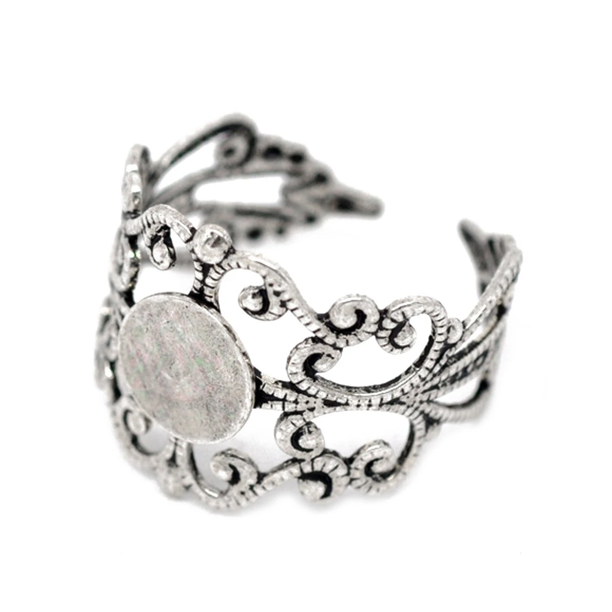 20 Antique Silver colored Ring Supports Watermark Adjustable 18.3mm