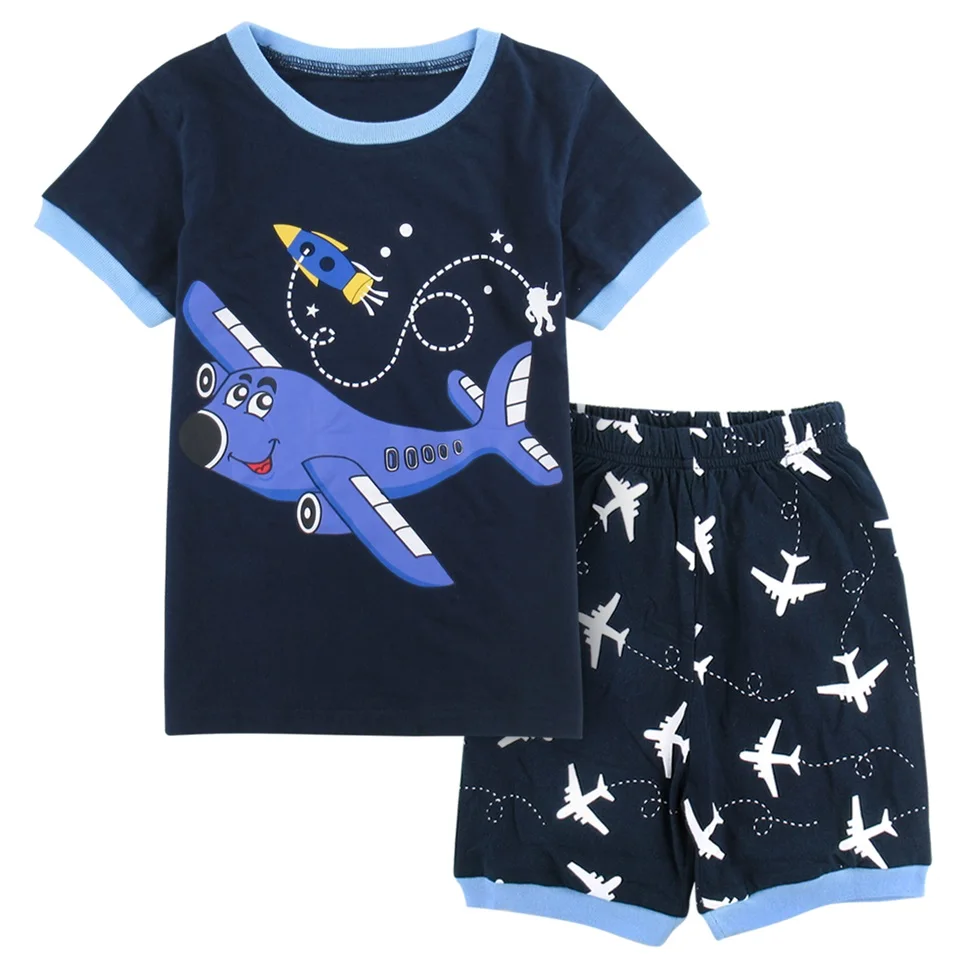Детская Пижама с динозавром для мальчиков и девочек, детский пижамный комплект с акулой, единорогом, пиратским кораблем, русалочкой, детская одежда для сна с героями мультфильмов - Цвет: Airplane