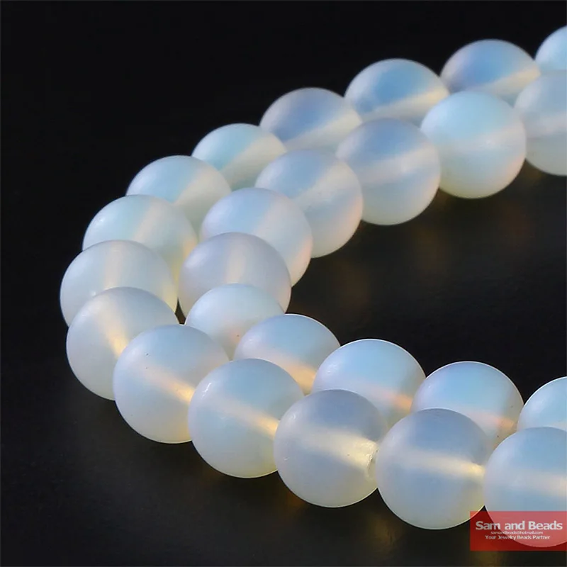 

Natural stone Dull Polish Matte White Opal Smooth Round Loose Beads 16" Strand 4mm 6mm 8mm 10mm 12mm Pick Size MWOB01