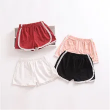 Детские штаны Для детей, на лето хлопковые шорты для девочек обычный днища Повседневное пляж кисточкой короткие брюки Карамельный цвет спортивные штаны