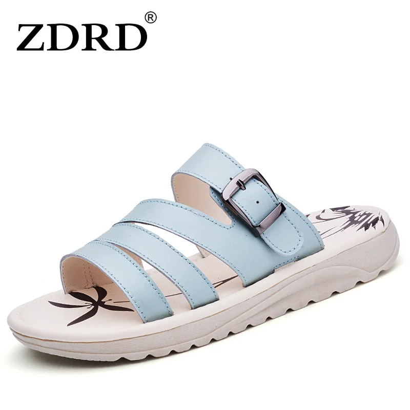 

ZDRD Summer women outdoor leather slippers platform female sandals shoes wedges platform shoes with comfort home shoes for women