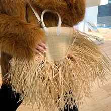 Новинка, модная новая сумка с кисточками, высокое качество, соломенная сумка, Женская пляжная тканая сумка, сумка с бахромой, Пляжная тканая сумка на плечо, дорожная сумка