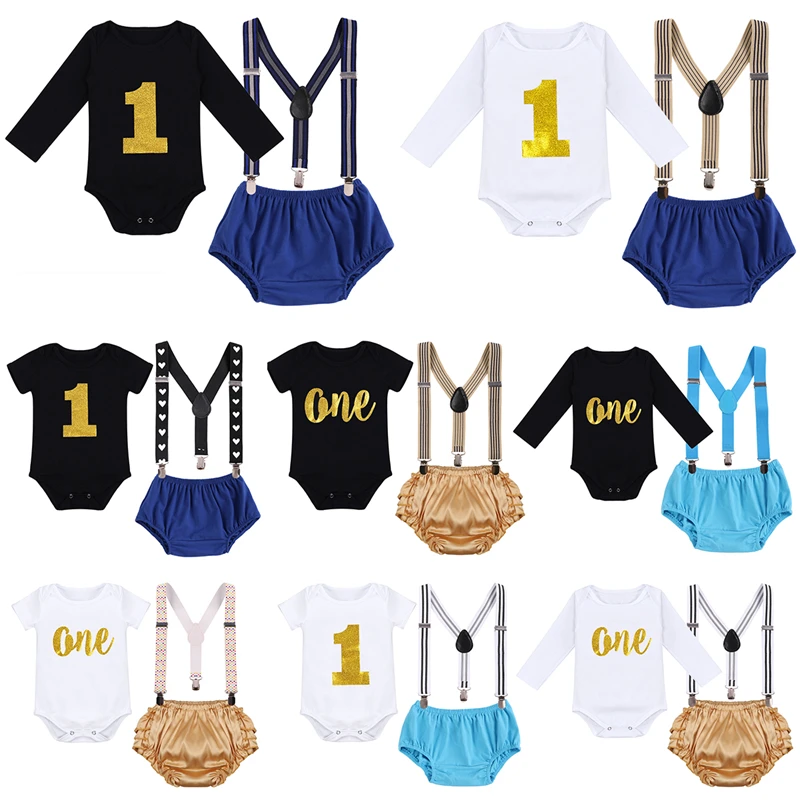 Одежда для дня рождения комплект для маленьких девочек и мальчиков с надписью «My First Birthday», наряд с подтяжками для мальчиков, милая детская одежда для фотосессии
