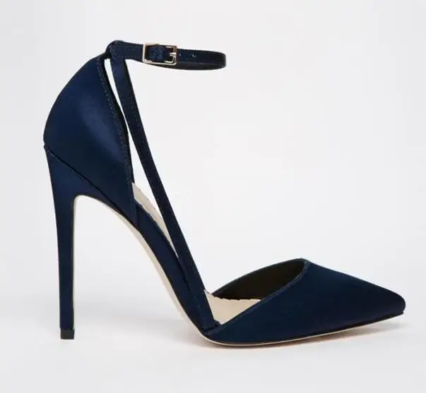 negro de en 2017 de zapatos delgados tacones punta bombas las mujer de tobillo correa azul del vestir mujeres sexy Bombas recortes tacones stiletto en UqwzrU6