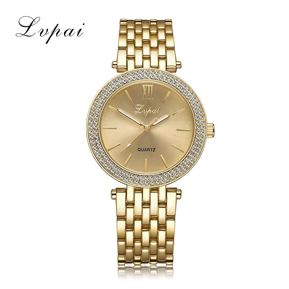 2017 Lvpai Brand Women Steel Watch Ladies Luxury Dress Fashion Quartz Wristwatch Classic Crystal Gold Bracelet