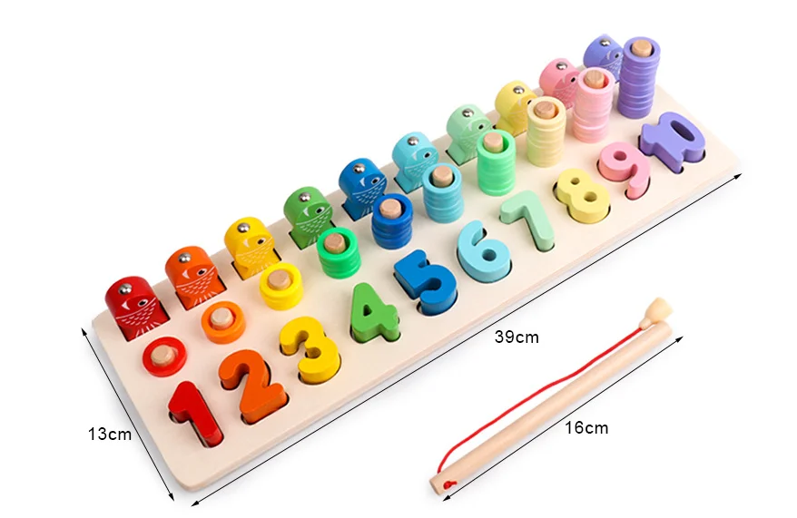 Популярные детские деревянные развивающие игрушки, детские математические блоки Монтессори, сортировочный набор, Обучающие пазлы для рыбалки, игрушки для детей дошкольного возраста, подарок