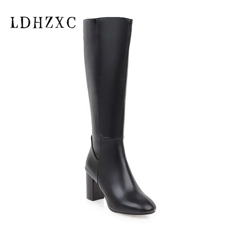 

LDHZXC 2018 hot sale boots women pointed toe autumn winter mid calf boots slip on fashion party wedding shoes high heels boots